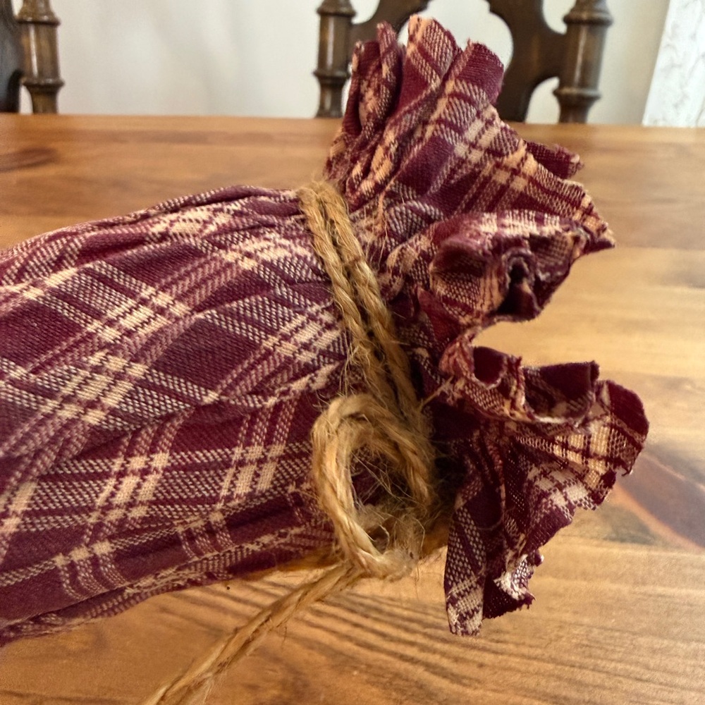 Plaid Burgundy Fabric Drawstring Sachet glass jar decor - Picture 6 of 10